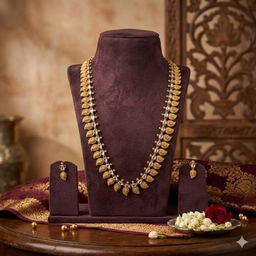 Zamindarani Heritage Mangamalai haram with CZ white stone - occasion wear