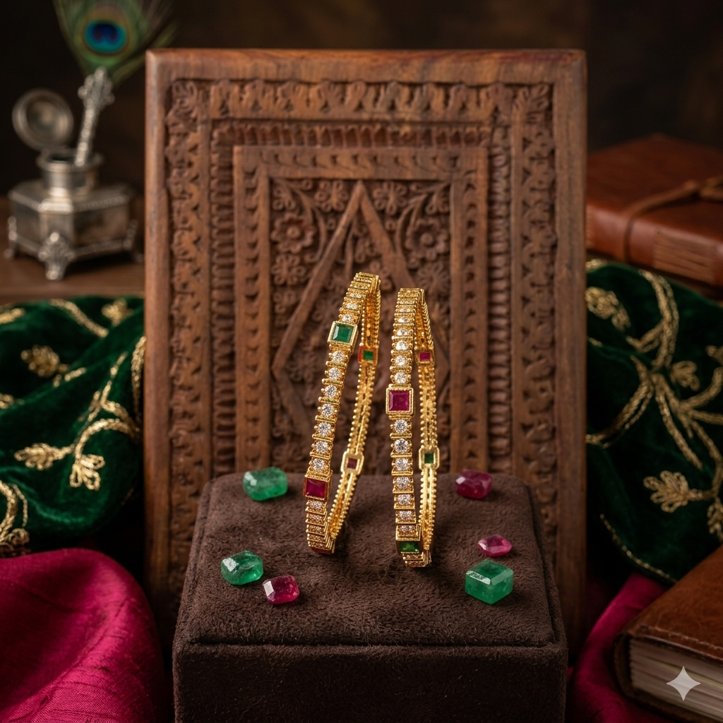 Premium Impon Multicolor(White, Red and Green) Cubic Zirconia Stone Bangles - Work to Event