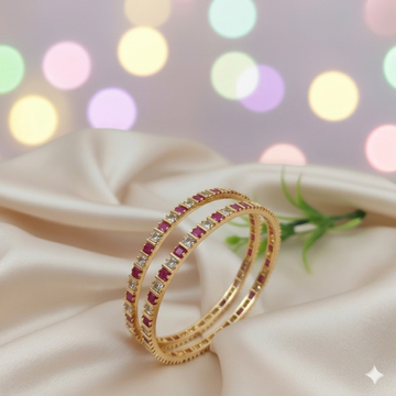 Premium Impon Ruby pink and white Cubic Zirconia stone Bangles - occasion wear