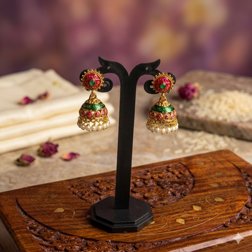 Premium Enamel pink with Green Jhumkas - work to event
