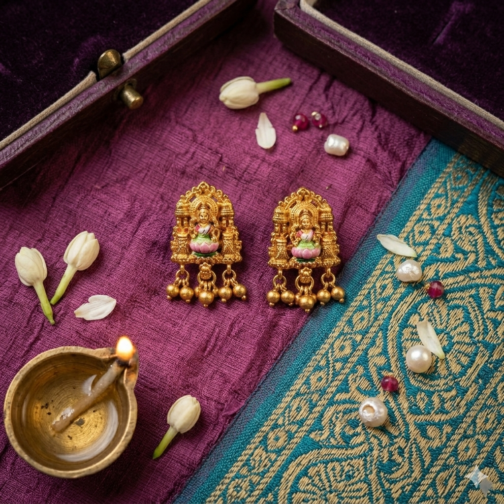 Premium chettinad Enamel Lakshmi Pendant mid-length chain- work to event