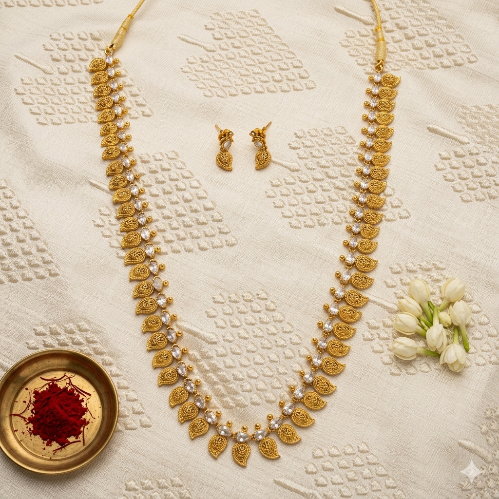 Zamindarani Heritage Mangamalai haram with CZ white stone - occasion wear