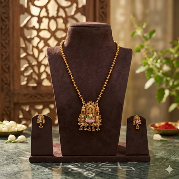 Premium chettinad Enamel Lakshmi Pendant mid-length chain- work to event