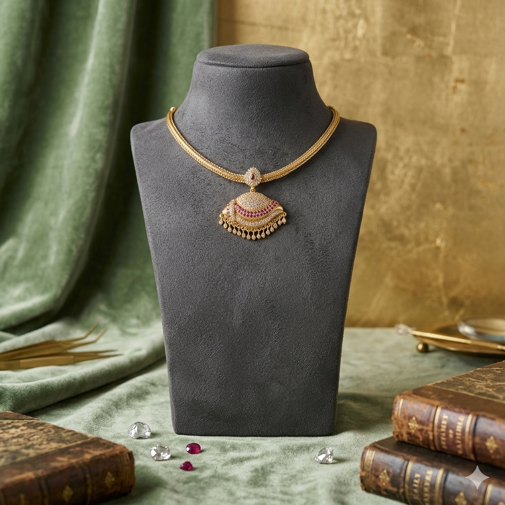 Premium Impon CZ Ruby and white stone attigai - occasion