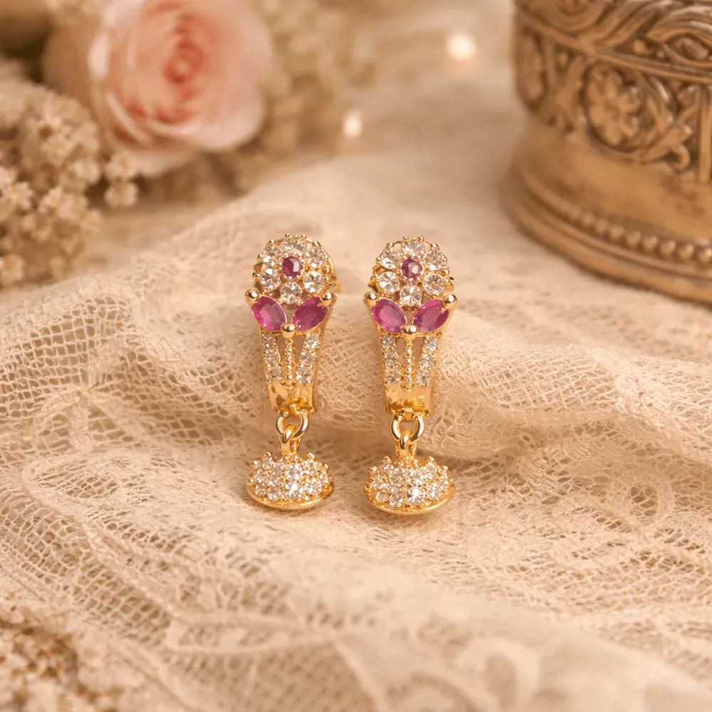 Premium Impon CZ Stone Earrings Combo – Red & Black