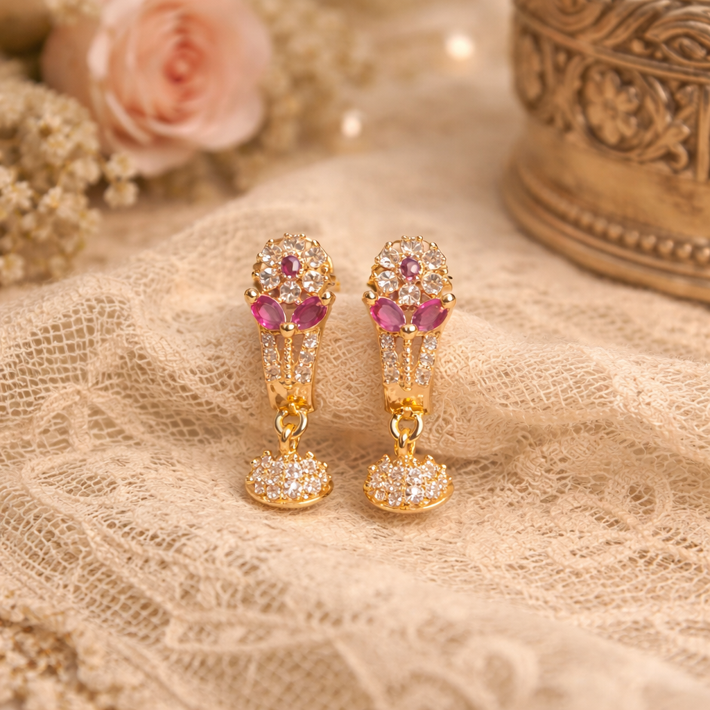 Premium Impon CZ Stone Earrings Combo – Red & Black