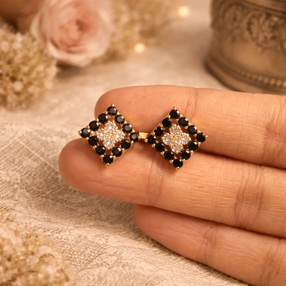 Premium Impon CZ Stone Earrings Combo – Red & Black