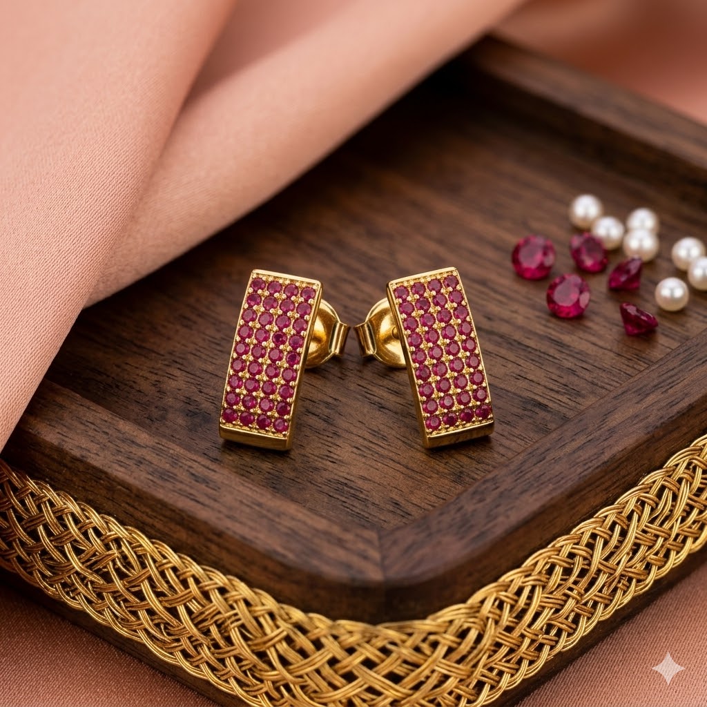 Premium Impon CZ White, Green & Ruby Stone Earrings Combo - work to event
