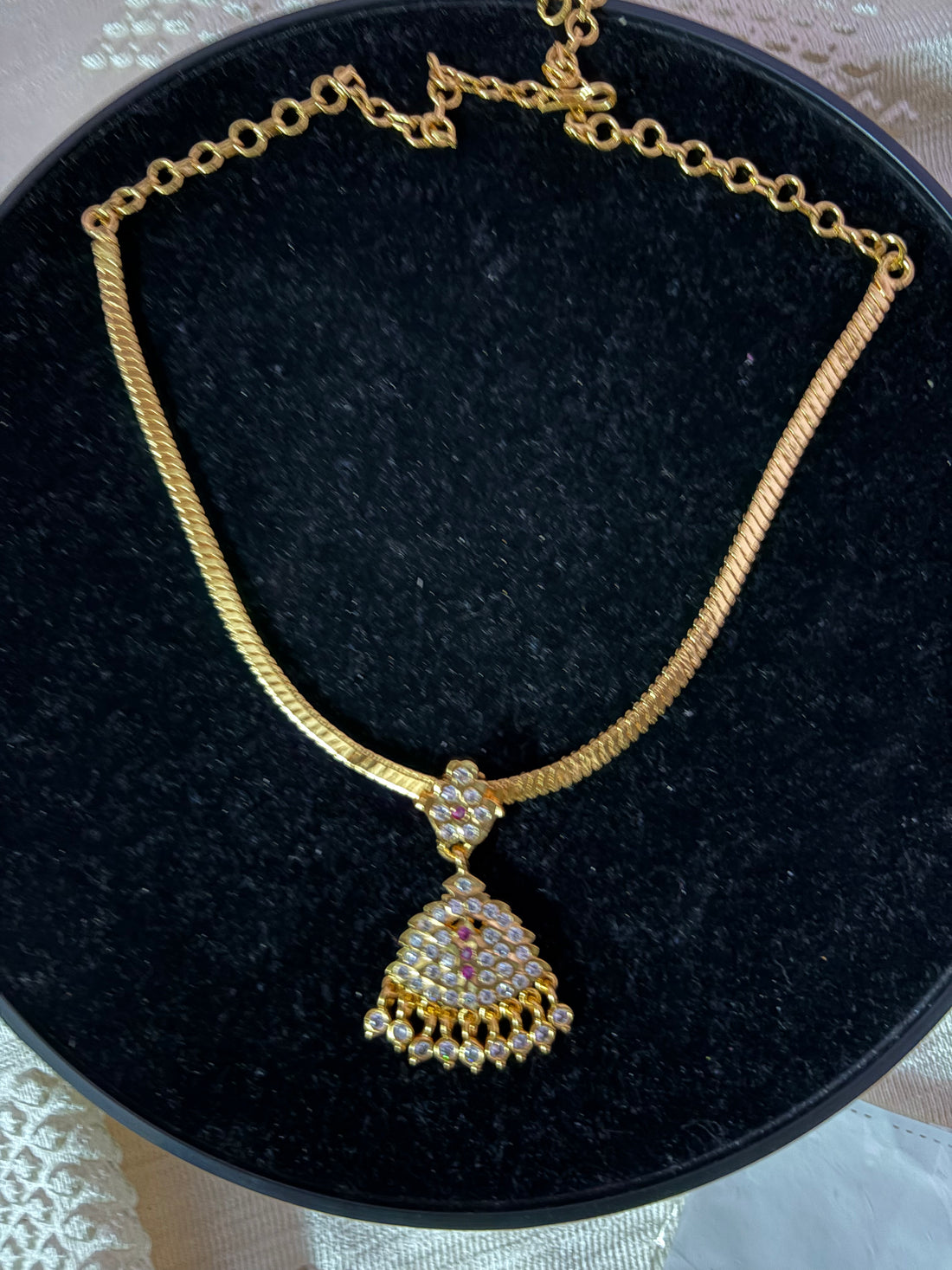 Premium impon CZ white and Ruby stone vintage attigai- occasion wear