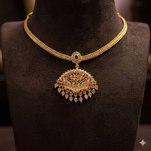 Premium impon CZ Ruby and white stone lotus attigai - occasion