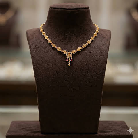 Premium impon AD white and Ruby stone minimal necklace - work to event