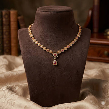 Premium Impon AD white and Ruby stone minimal necklace- work to event