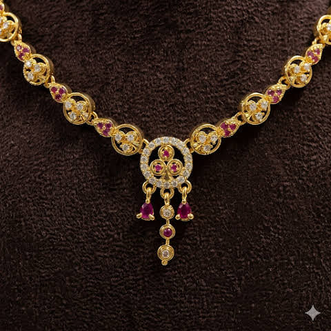 Premium impon AD white and Ruby stone minimal necklace - work to event