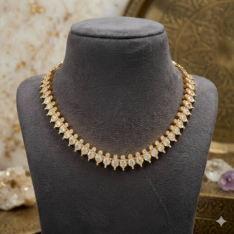 Premium impon CZ white stone necklace- work to event