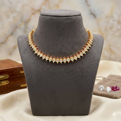 Premium Impon CZ white and Ruby stone Necklace- occasion wear