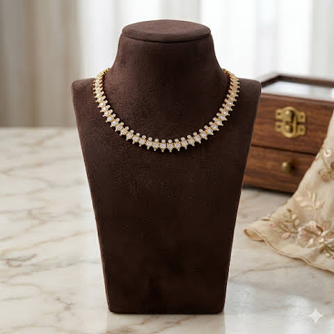 Premium impon CZ white stone necklace- work to event