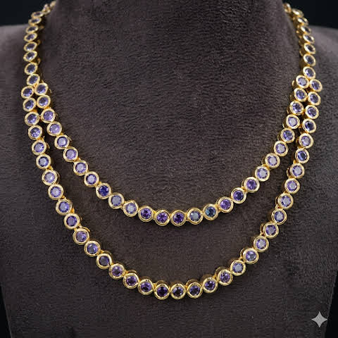 Premium impon Double layer CZ lavender stone necklace- occasion wear