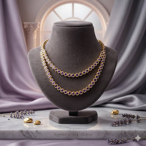 Premium impon Double layer CZ lavender stone necklace- occasion wear