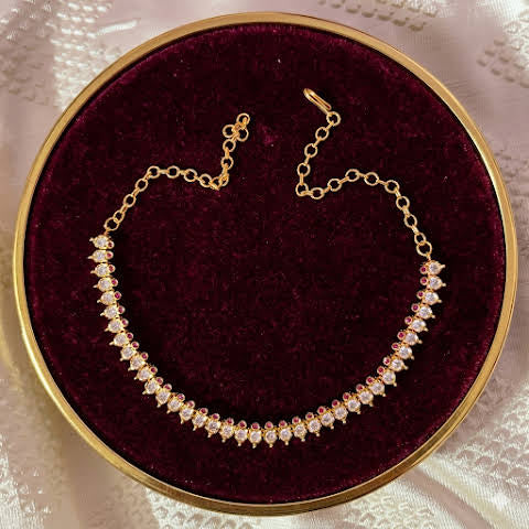 Premium Impon CZ white and Ruby stone Necklace- occasion wear