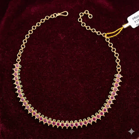 Premium impon CZ Ruby with green emerald stone necklace - work to event