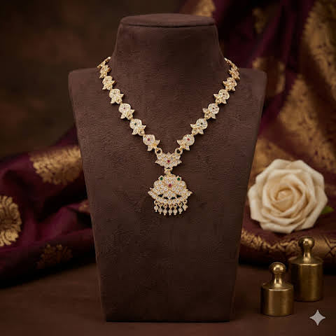 Premium Impon Cz white stone mid-length necklace-occasion wear