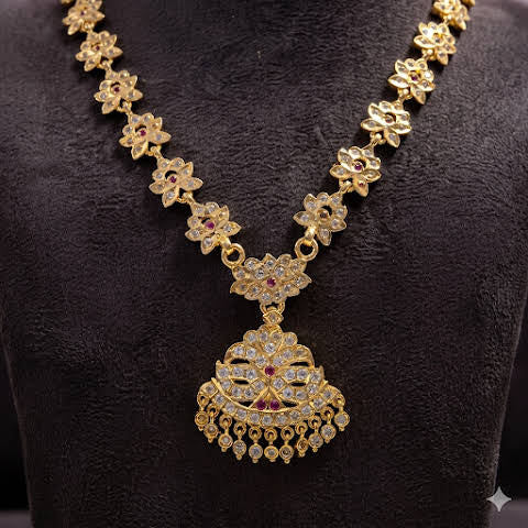 Premium impon CZ white stone mid-length necklace -occasion wear