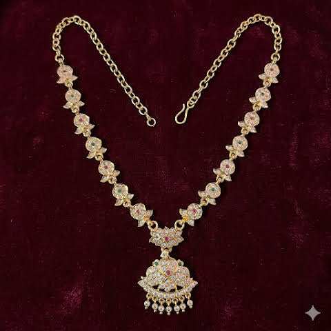 Premium Impon Cz white stone mid-length necklace-occasion wear