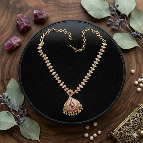 Premium impon CZ White and Ruby stone necklace- occasion wear