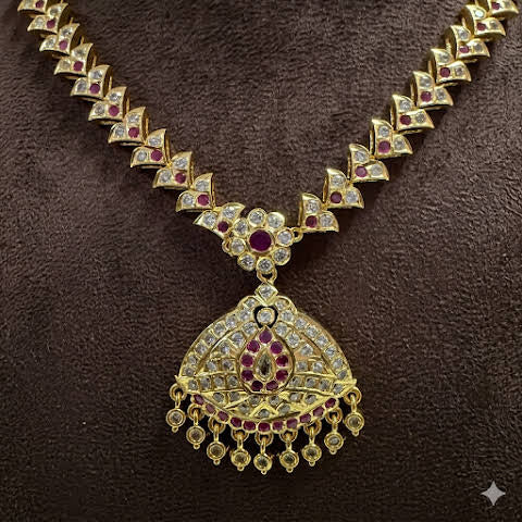 Premium impon CZ White and Ruby stone necklace- occasion wear