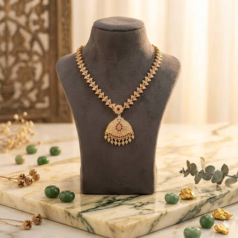 Premium impon CZ White and Ruby stone necklace- occasion wear