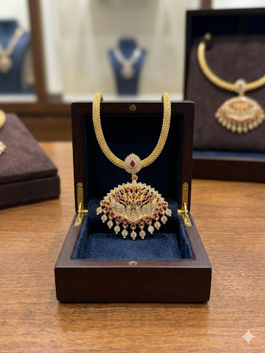 Premium impon CZ Ruby and white stone lotus attigai - occasion