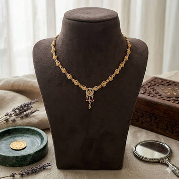 Premium impon AD white and Ruby stone minimal necklace - work to event