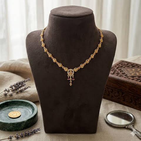 Premium impon AD white and Ruby stone minimal necklace - work to event