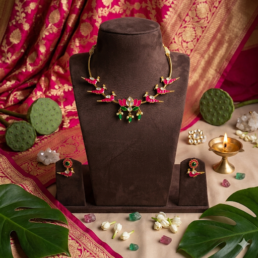 Premium pink parrot HASLI necklace  - occasion wear