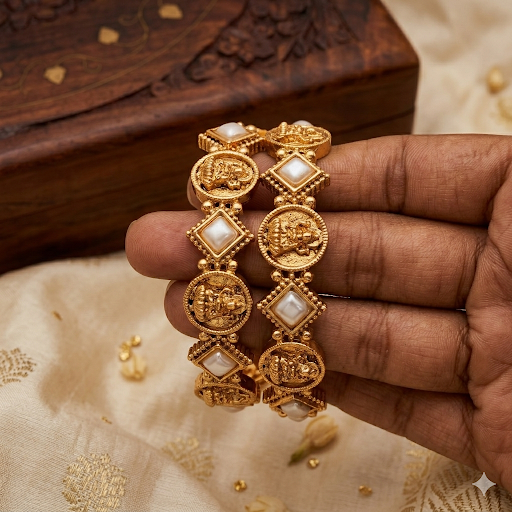 Premium antique with pearl Bangles ( a set of 2)