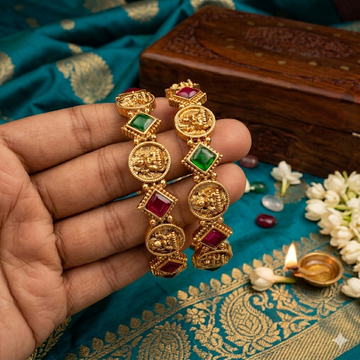Premium antique with Multicolour kemp stone Bangles ( a set of 2)