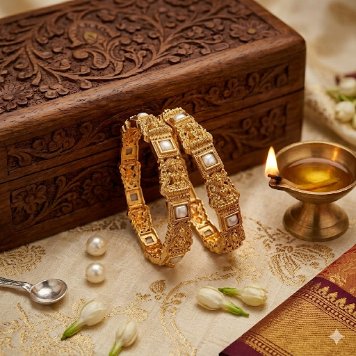 Premium Temple with pearl Bangles (a set of 2)