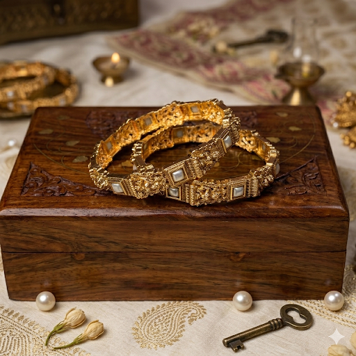 Premium Temple with pearl Bangles (a set of 2)