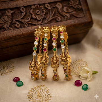 Premium Temple with Kemp stone Bangles (a set of 4)- work to event