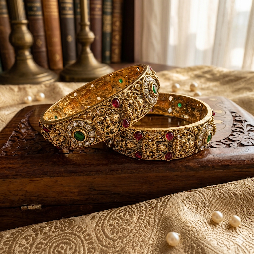 Premium Temple with kemp stone kada Bangles( a set of 2)
