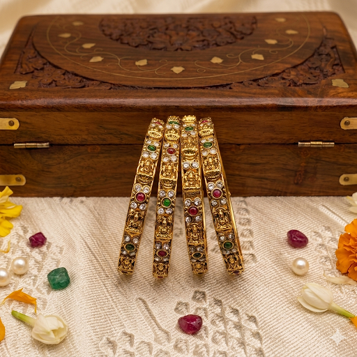 Premium Temple with kemp stone Bangles ( a set of 4) - work to event