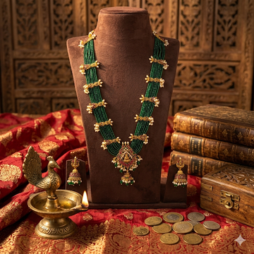 Zamindarani Green with Red Kemp stone Haram - occasion wear