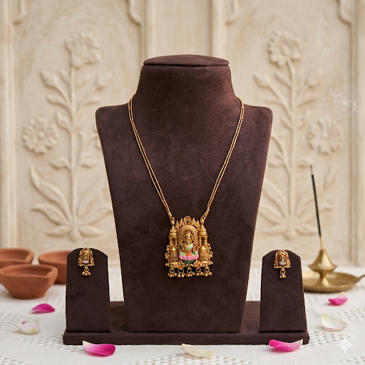 Premium Enamel Lakshmi pendant with double mid length chain - work to event