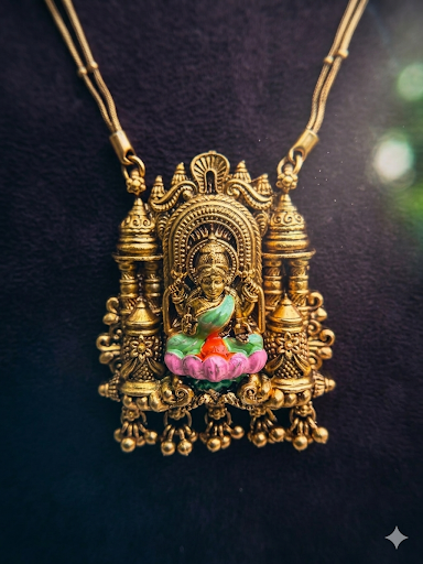 Premium Enamel Lakshmi pendant with double mid length chain - work to event