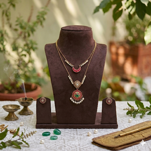 Premium modern version of Temple kemp stone pendant with double layer chain - work to event