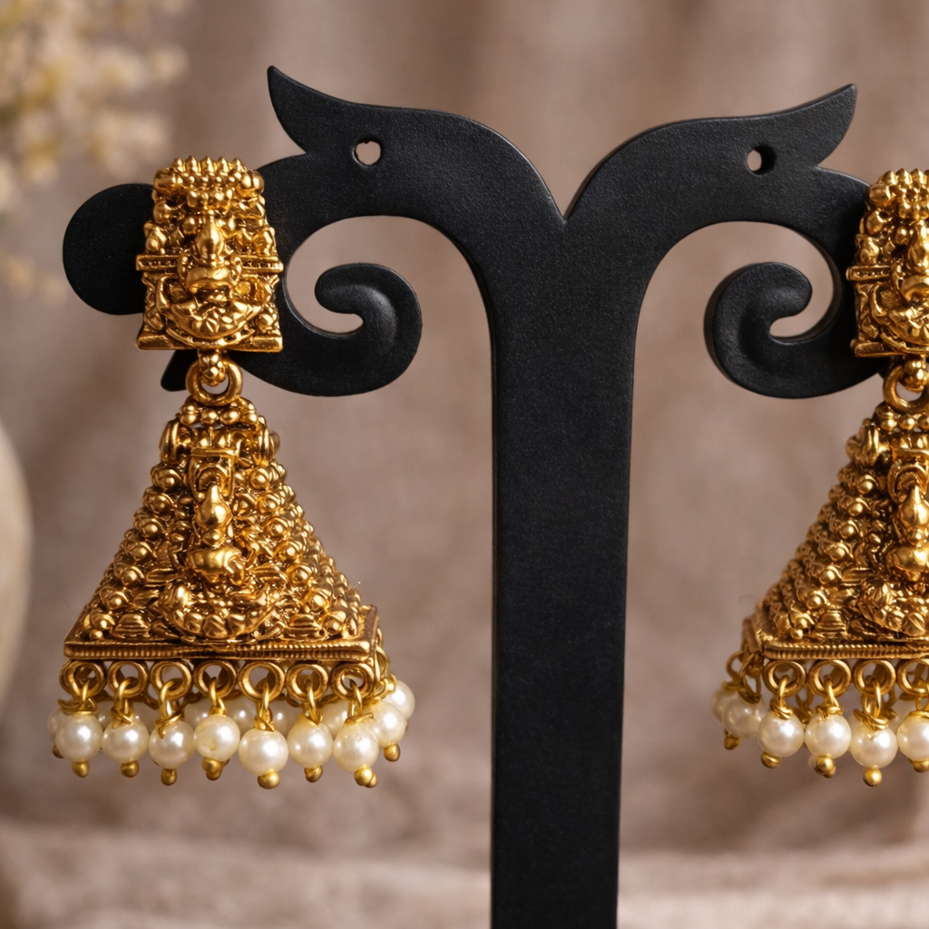 Premium viral Temple with pearl Jhumkas