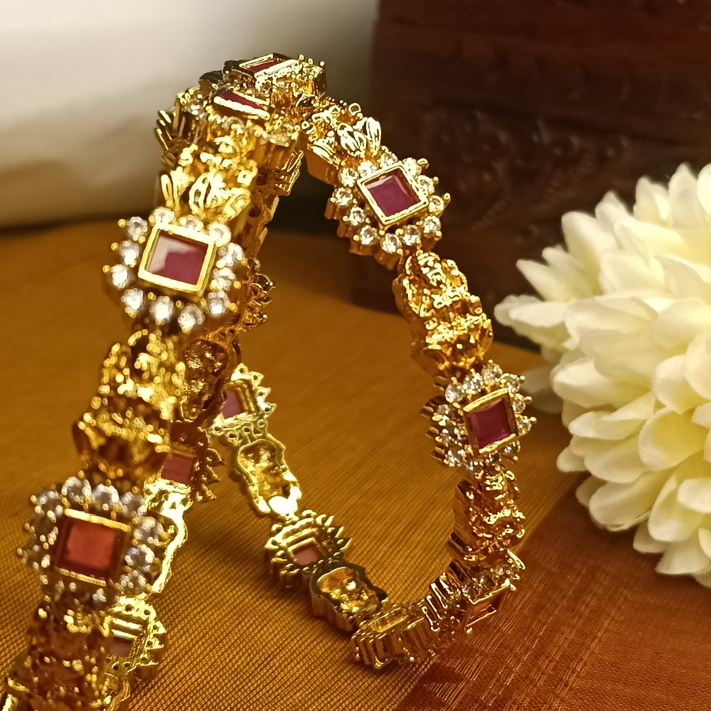 Zenshyn Ornate Lakshmi pink AD stone bangle (a pair of bangles) - occasion wear