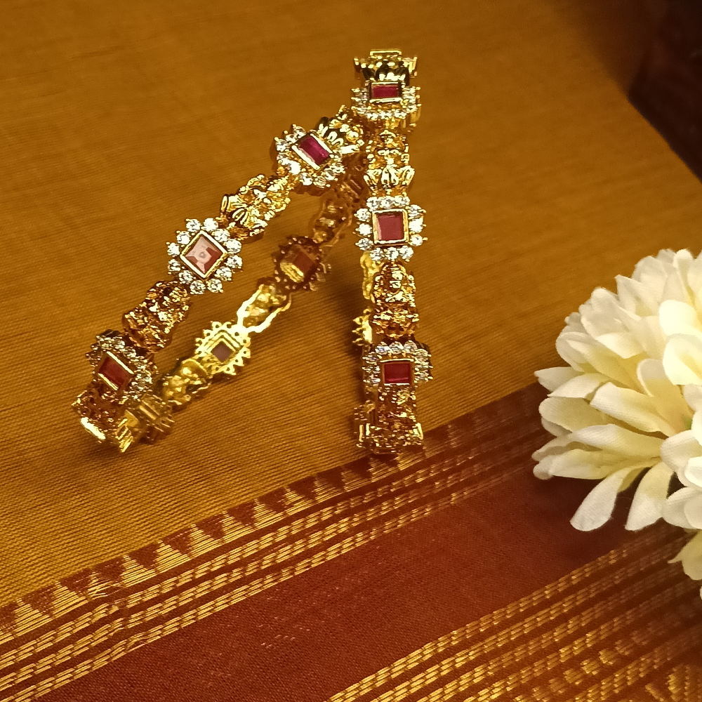 Zenshyn Ornate Lakshmi pink AD stone bangle (a pair of bangles) - occasion wear