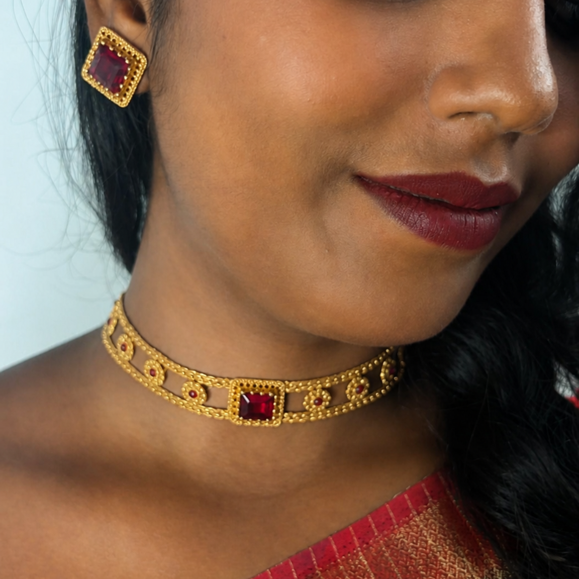 Premium trendy kemp stone choker - occasion wear ( available in red and green )